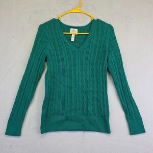 St Johns Bay Cable Knit Fisherman Sweater Womens M‎ Minimalist Academia Green